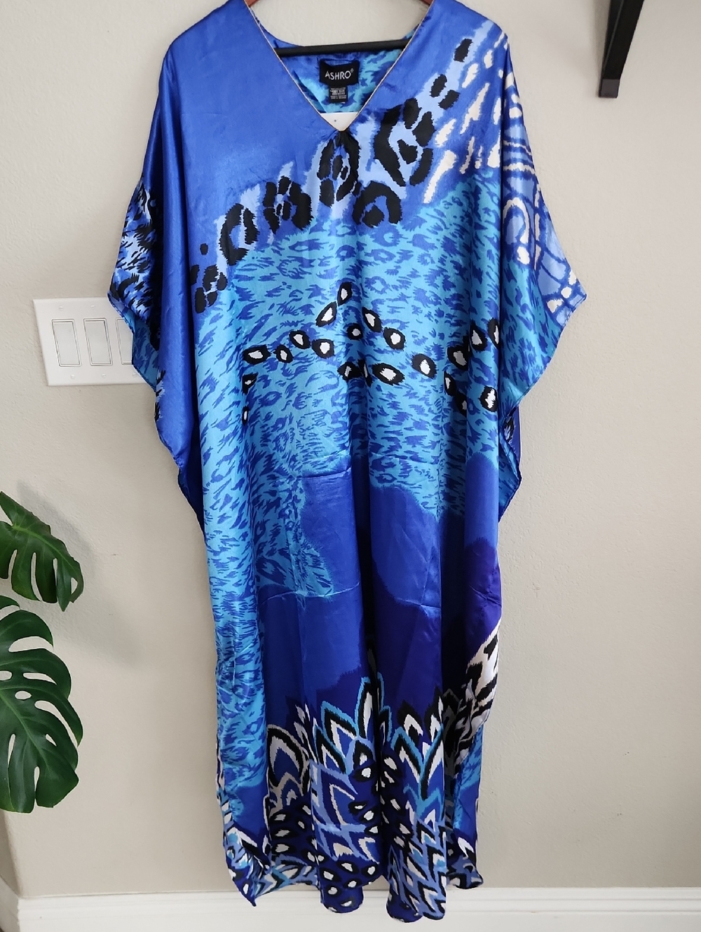 Ashro Vibrant Blue Animal-Print Caftan Womens Free Size